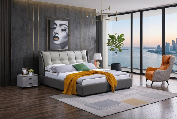 Diseño de cama de cuero doble de lujo para matrimonio en hotel moderno habitación de camas.
