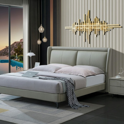 Cama matrimonial Dormitorio Camas Muebles de lujo Cama doble Beige Mobiliario de hotel