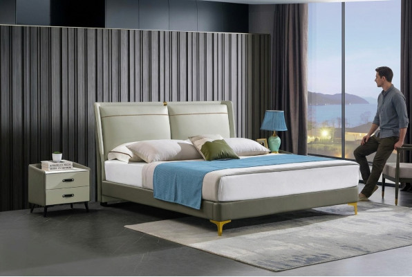 Cama doble de lujo Muebles de dormitorio Cama doble beige Hotel