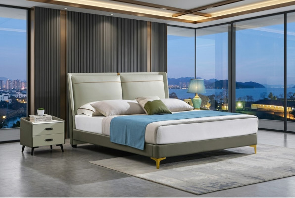 Cama doble de lujo Muebles de dormitorio Cama doble beige Hotel
