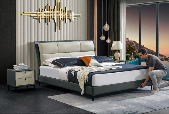 Cama de diseño Marco de cama de hotel de metal Camas dobles Dormitorio de madera