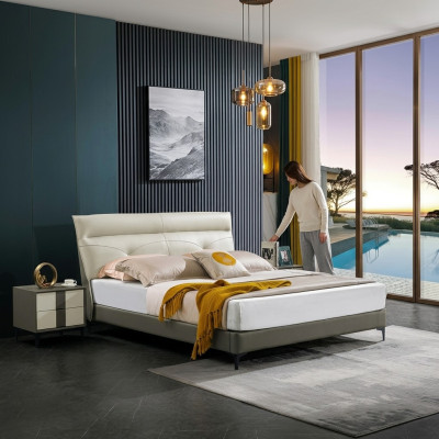 Diseñador cama doble de cuero nueva A591