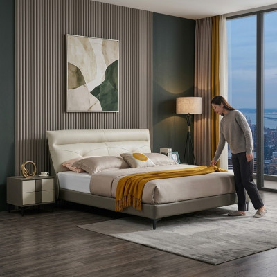 Dormitorio cama de cuero Conjunto completo de cama Mesitas de noche Conjunto de 3 piezas Hotel