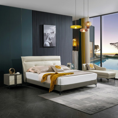 Dormitorio cama de cuero Conjunto completo de cama Mesitas de noche Conjunto de 3 piezas Hotel