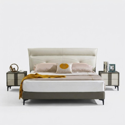 Dormitorio cama de cuero Conjunto completo de cama Mesitas de noche Conjunto de 3 piezas Hotel