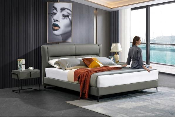 Dormitorio cama de cuero Juego completo de cama de 3 piezas Juegos de hotelería con mesitas de noche.