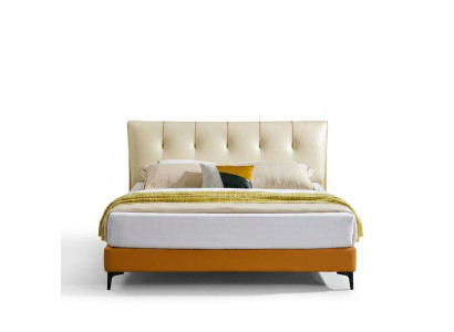 Cama de cuero de lujo con dosel doble de matrimonio, cama tapizada completa para hotel.