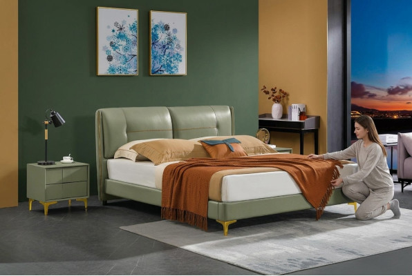 Diseño de lujo de camas de cuero para habitaciones dobles de hotel.