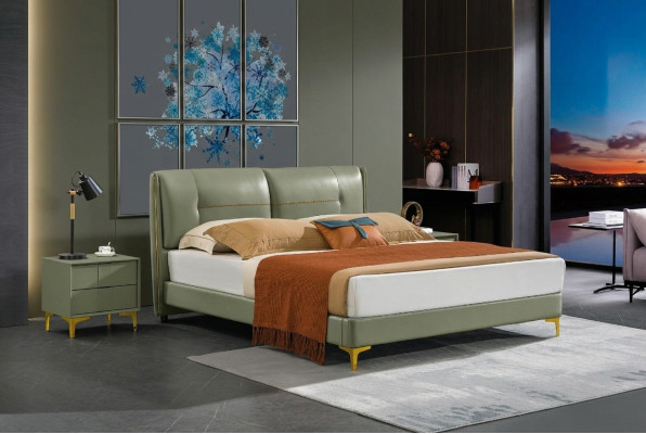 Dormitorio Set Cama Mesita de noche Diseño Moderno Lujo Camas Cuero 3 piezas.