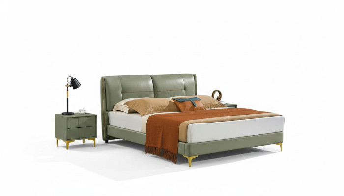 Dormitorio Set Cama Mesita de noche Diseño Moderno Lujo Camas Cuero 3 piezas.