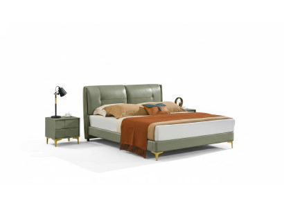 Dormitorio Set Cama Mesita de noche Diseño Moderno Lujo Camas Cuero 3 piezas.