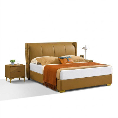 Juego de dormitorio Cama Mesita de noche Diseño Camas modernas Grupo de cuero