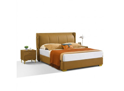 Juego de dormitorio Cama Mesita de noche Diseño Camas modernas Grupo de cuero