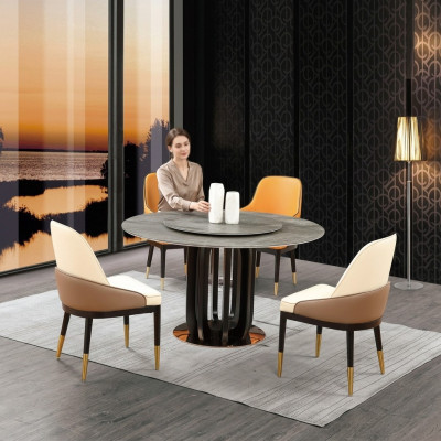 Mesa redonda de lujo Mesa redonda Muebles de comedor Base de columnas de imitación de piedra