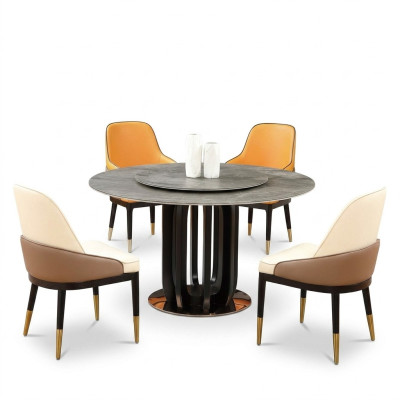 Mesa redonda de lujo Mesa redonda Muebles de comedor Base de columnas de imitación de piedra