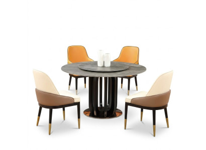 Mesa redonda de lujo Mesa redonda Muebles de comedor Base de columnas de imitación de piedra
