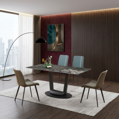 Mesa de comedor de lujo, mesa, diseño de mesa de acero inoxidable, muebles de comedor 180x90
