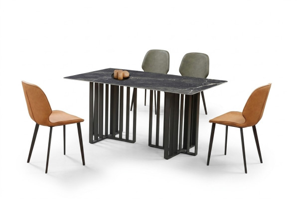 Mesa de comedor de lujo acero inoxidable imitación mármol mesa de comedor 180x90cm