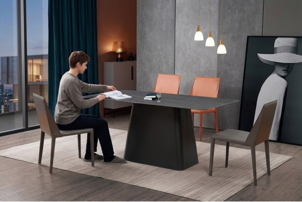 Mesa de comedor moderna Mesa de madera Diseño de mesas de madera Mesa de acero inoxidable Comedor 180x90