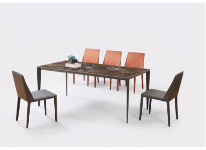 Mesa de comedor de lujo - Mueble de comedor Mesa de diseño de metal con aspecto de mármol