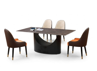 Mesa de comedor de lujo con pie de columna con aspecto de mármol, muebles de comedor.