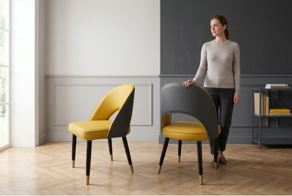 Silla 1x comedor TV asiento silla tapizada moderna amarilla.