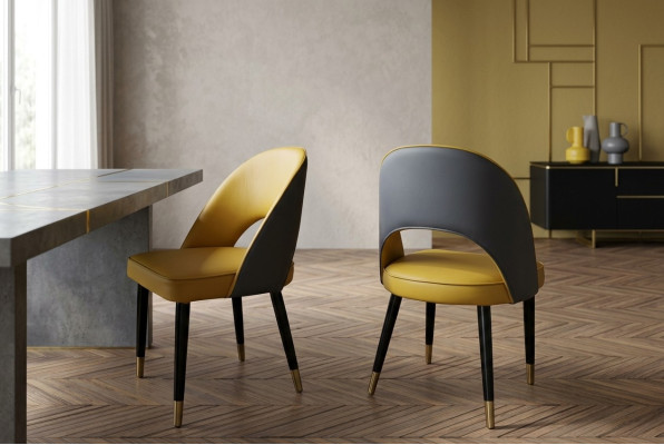 Silla 1x comedor TV asiento silla tapizada moderna amarilla.