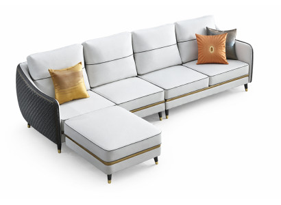 Conjunto de sofá en forma de L para la sala de estar con sillón decorativo, set de muebles moderno de cuero.