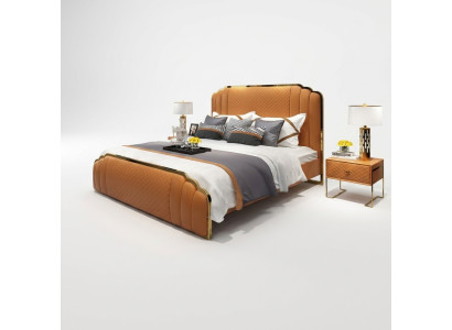 Diseño de cama de cuero para dormitorio conjunto de 3 piezas. 2 mesitas de noche camas muebles de lujo.
