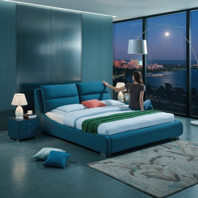 Diseño de cama de cuero para dormitorio de 3 piezas. Conjunto de 2 mesitas de noche. Muebles de cama de lujo.
