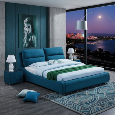 Diseño de cama de cuero para dormitorio de 3 piezas. Conjunto de 2 mesitas de noche. Muebles de cama de lujo.