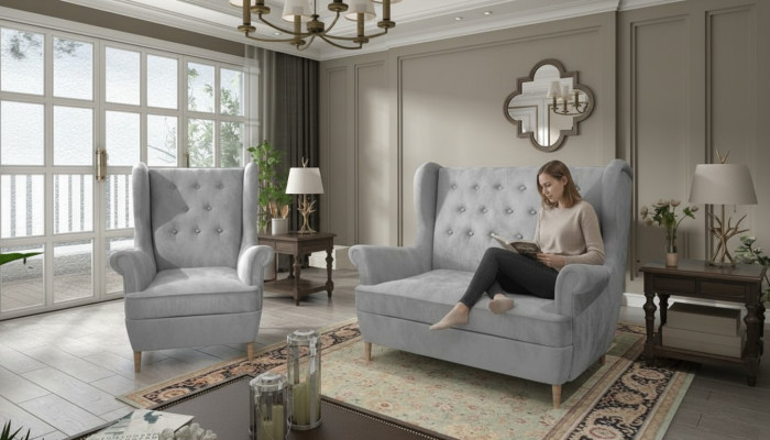 Sofá Chesterfield de tela gris 2 + 1 plazas conjunto de sofás de terciopelo con cojines.