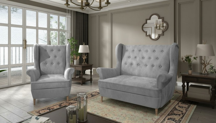 Sofá Chesterfield de tela gris 2 + 1 plazas conjunto de sofás de terciopelo con cojines.
