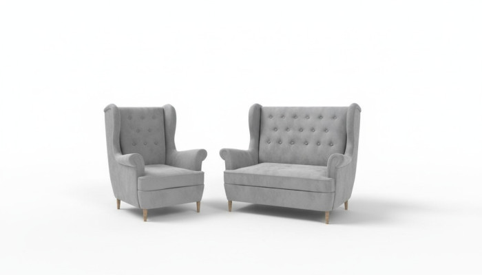 Sofá Chesterfield de tela gris 2 + 1 plazas conjunto de sofás de terciopelo con cojines.