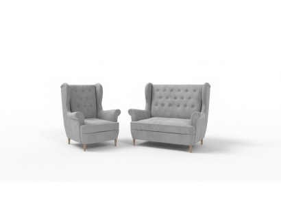 Sofá Chesterfield de tela gris 2 + 1 plazas conjunto de sofás de terciopelo con cojines.