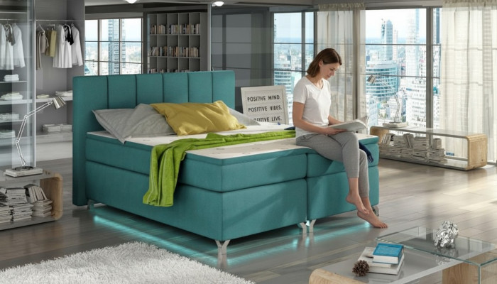 Cama acolchada de diseñador de lujo Boxspring, cama de diseñador en tela 180x200 nueva.