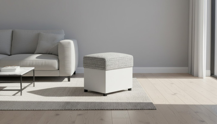 Taburete Taburete tapizado Reposapiés Muebles Hogar Bancos Asientos Textil Gris