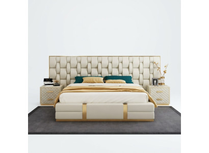 Acero inoxidable cama de lujo Metal Cuero Camas Hotel Chesterfield 180x200