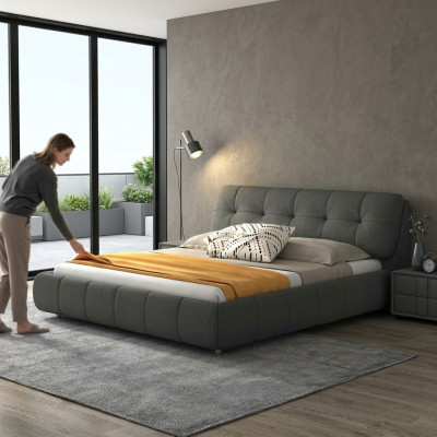 Diseño camas acolchadas camas cuero doble hotel matrimonial dormitorio somier caja nuevo