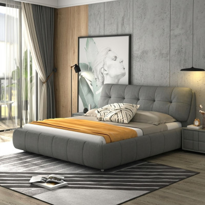 Diseño camas acolchadas camas cuero doble hotel matrimonial dormitorio somier caja nuevo