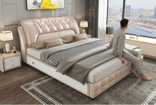 Cama de diseñador tapizado de lujo diseño cama doble Hotel 180x200cm