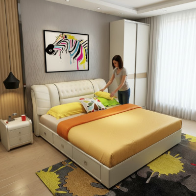 Lujo Dormitorio Cama tapizada Doble camas 180x200 Muebles de diseñador Mobiliario.