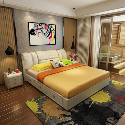 Lujo Dormitorio Cama tapizada Doble camas 180x200 Muebles de diseñador Mobiliario.