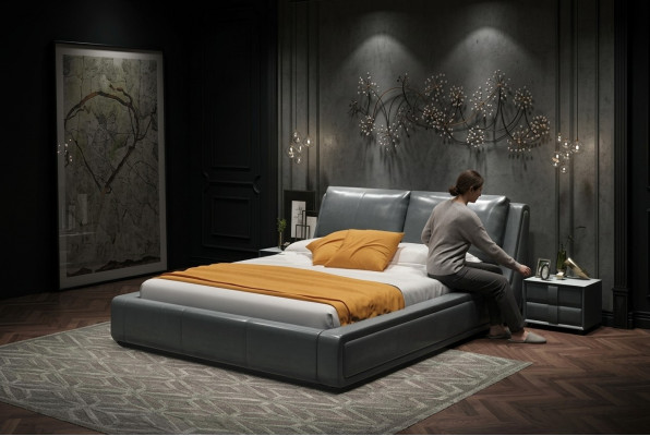 Cama de diseñador de lujo doble de cuero de hotel de metal doble habitación de sueño nueva.