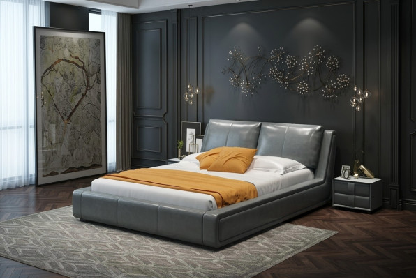 Cama de diseñador de lujo doble de cuero de hotel de metal doble habitación de sueño nueva.