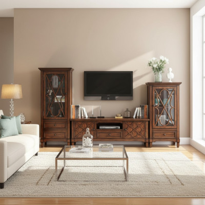 Mueble de pared Aparador Diseño 2x Armario rtv Mesa de televisión Aparador Conjunto de 3 piezas Vitrina