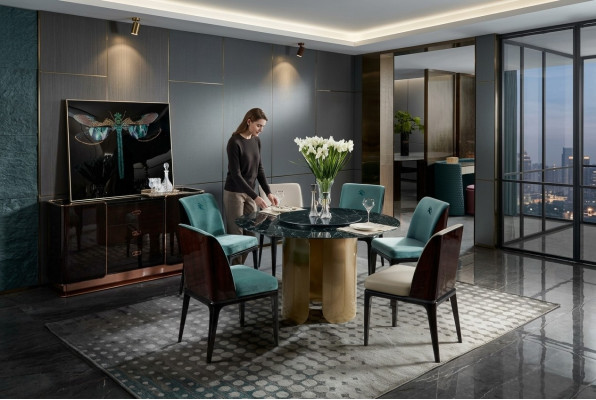 Conjunto de sillas de comedor azul claro Conjunto de 4 sillas con respaldo moderno de diseño de lujo