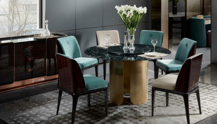 Conjunto de sillas de comedor azul claro Conjunto de 4 sillas con respaldo moderno de diseño de lujo