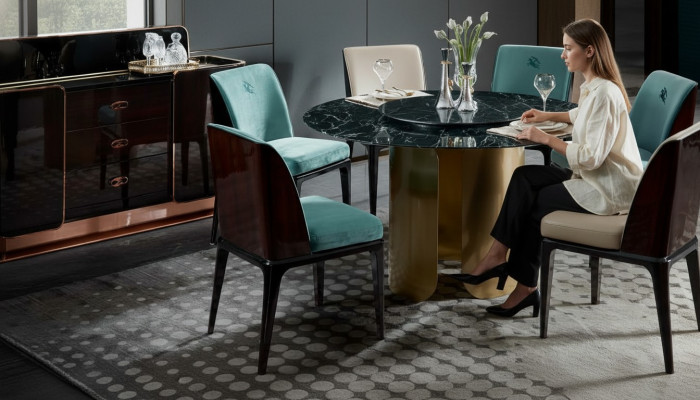Silla azul comedor Sillas modernas Diseño de muebles de lujo Mobiliario de diseño nuevo