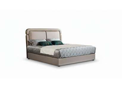 Cama dormitorio beige Cama doble Cama de cuero Diseño moderno Muebles de madera